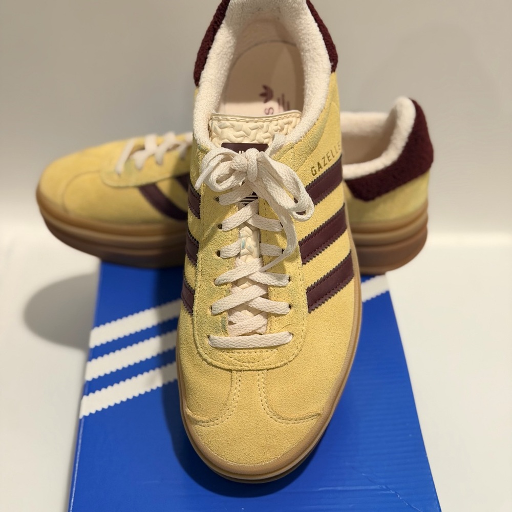 Adidas Gazelle Yellow with Maroon Stripes